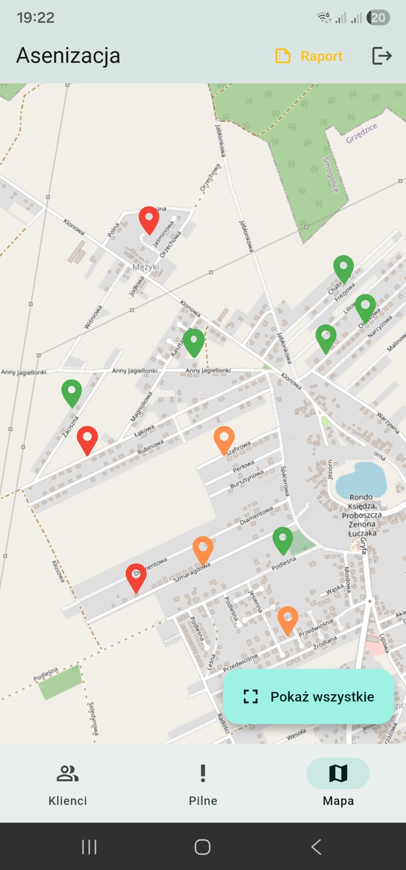 Mapa czujników z kolorami zapełnienia